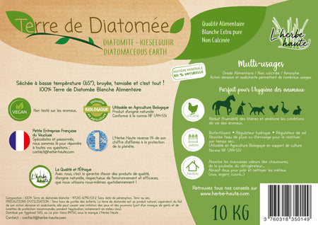 Terre de Diatomée de Grade Alimentaire Blanche - Sac 10 kg - Utilisable en Agriculture Biologique