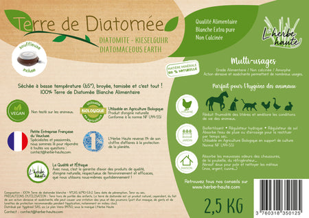 Terre de Diatomée de Grade Alimentaire Blanche - Seau avec Souffleuse 2,5 kg - Utilisable en Agriculture Biologique