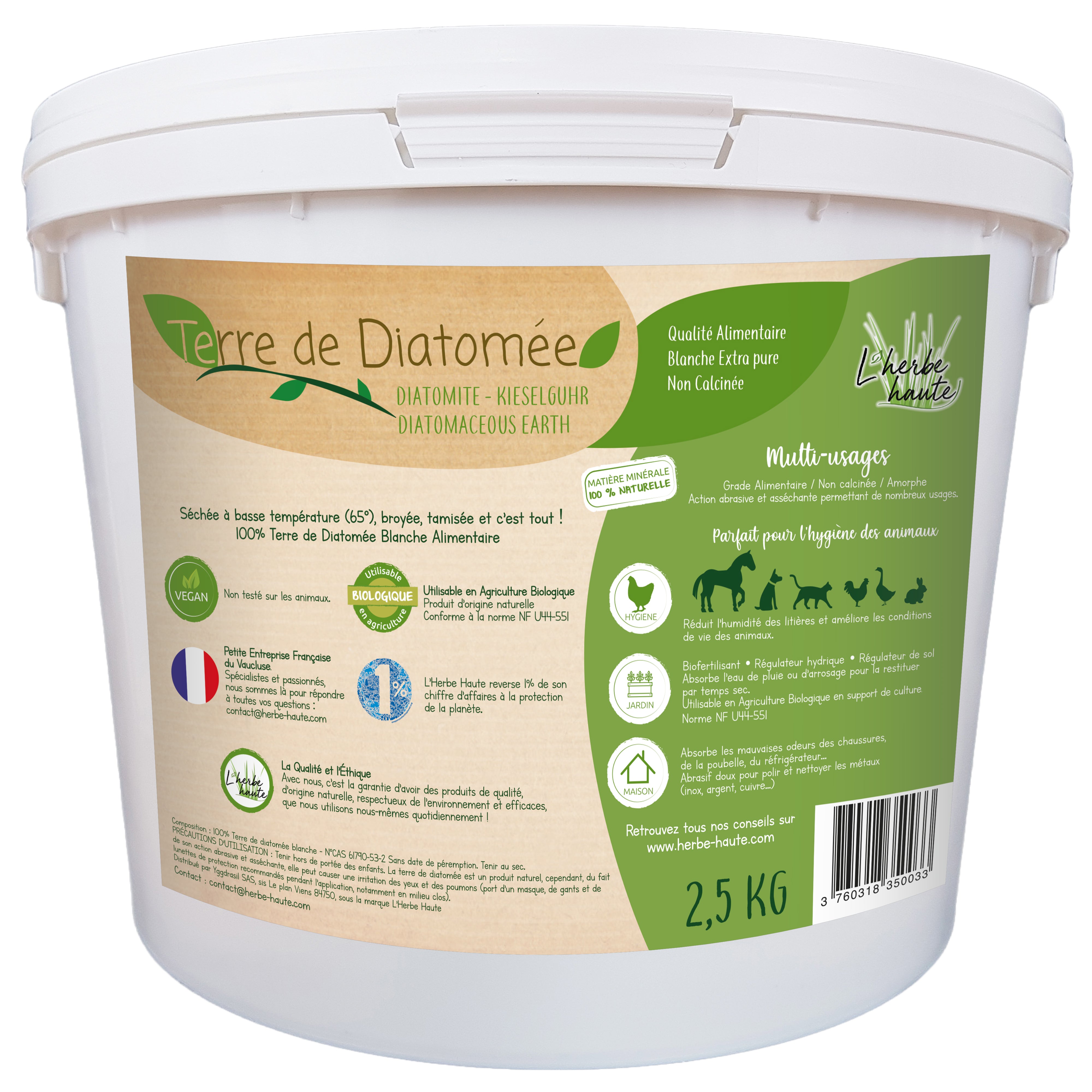Terre de Diatomée de Grade Alimentaire Blanche - Kraft 2,5 kg - Utilis –  L'Herbe Haute